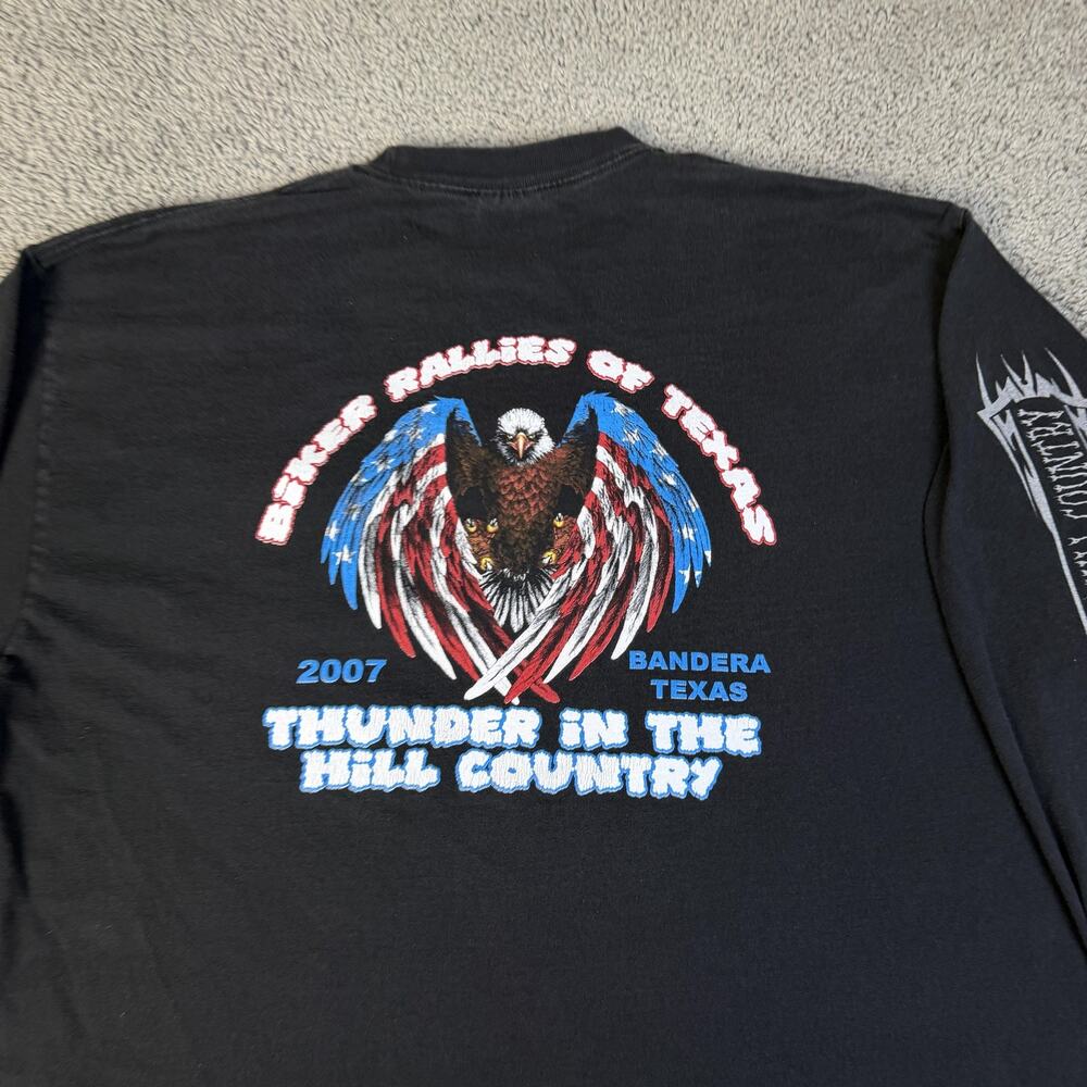 Thunder In The Hill Country Shirt Mens XL Black 2007 Biker Rally Long Sleeve - Picture 3 of 11